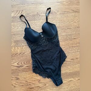 MISS STUDIO LA‎ PERLA Black Lace Bodysuit Lingerie Bow Floral Coquette Sexy 38